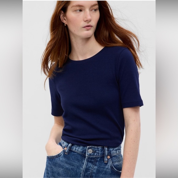 GAP Tops - GAP Modern Crewneck T-Shirt Navy Blue L